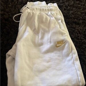 Nike Kids White Sweatpants with Gold Swoosh